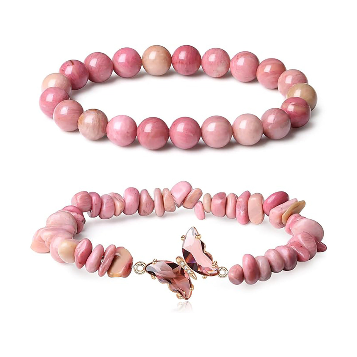 Natural stone butterfly bracelet set rose pink
