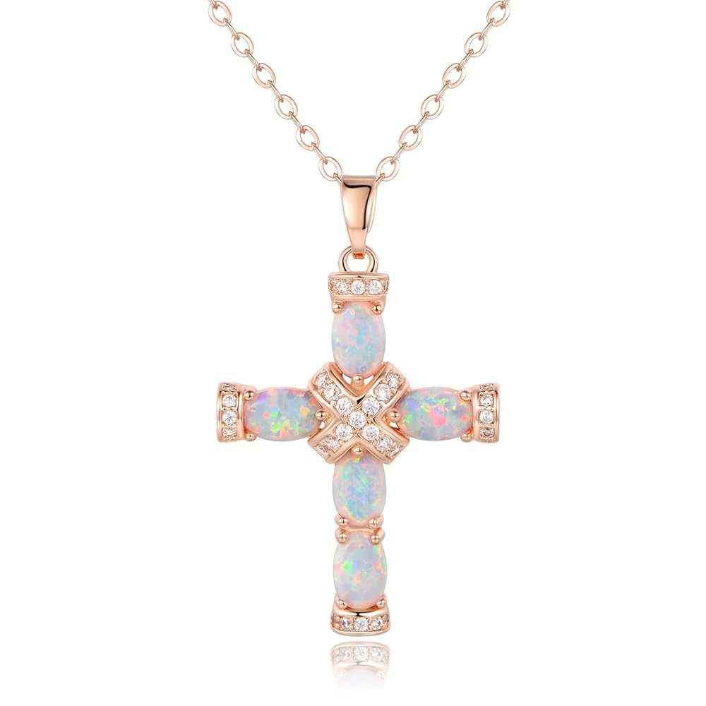 Opal Cross Zircon Pendant Necklace
