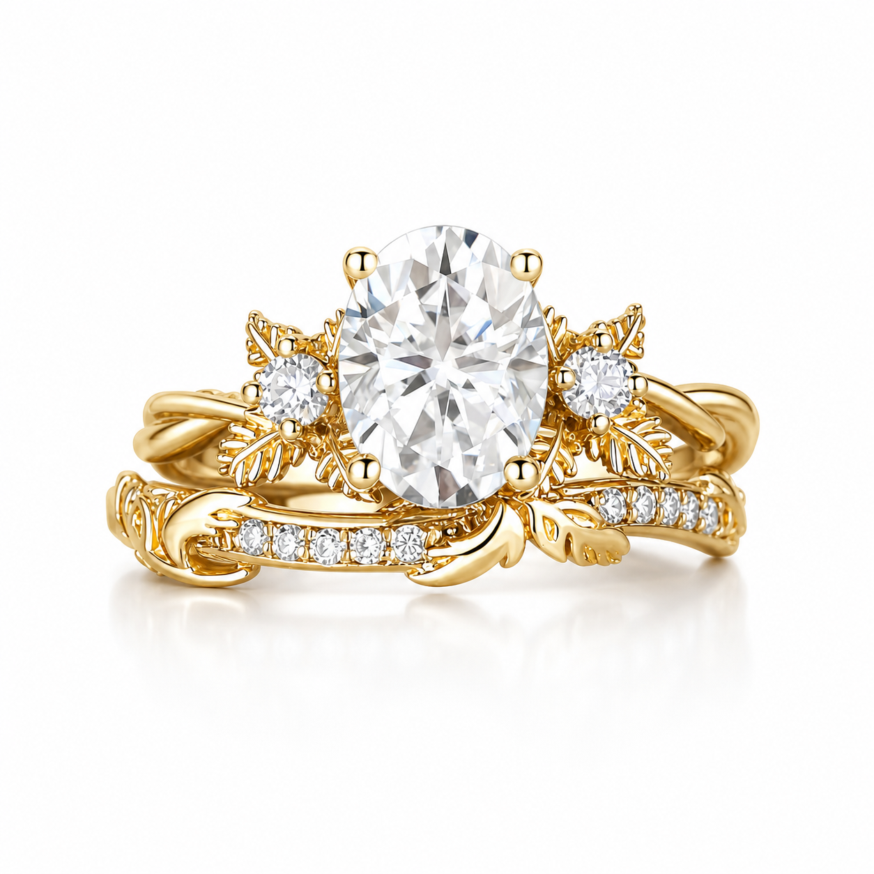 STAR WISH oval moissanite floral branch ring set on white background