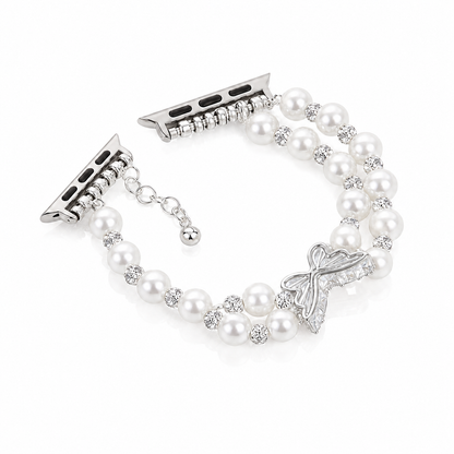 Silver pearl butterfly Apple Watch band on white background