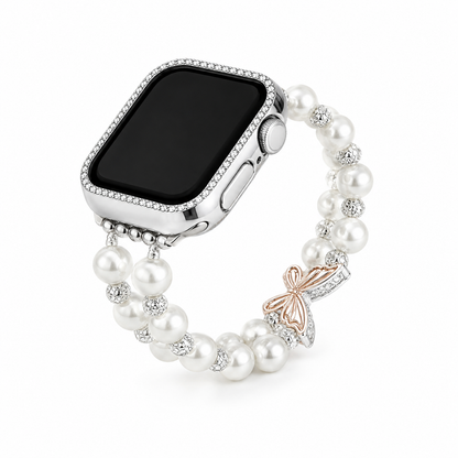 Pearl butterfly Apple Watch band on white background
