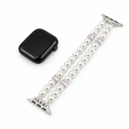 Pearl rhinestone Apple Watch band on white background