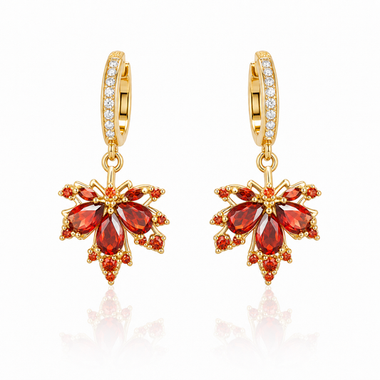 Red Maple Leaf Zircon Stud Earrings white background product image