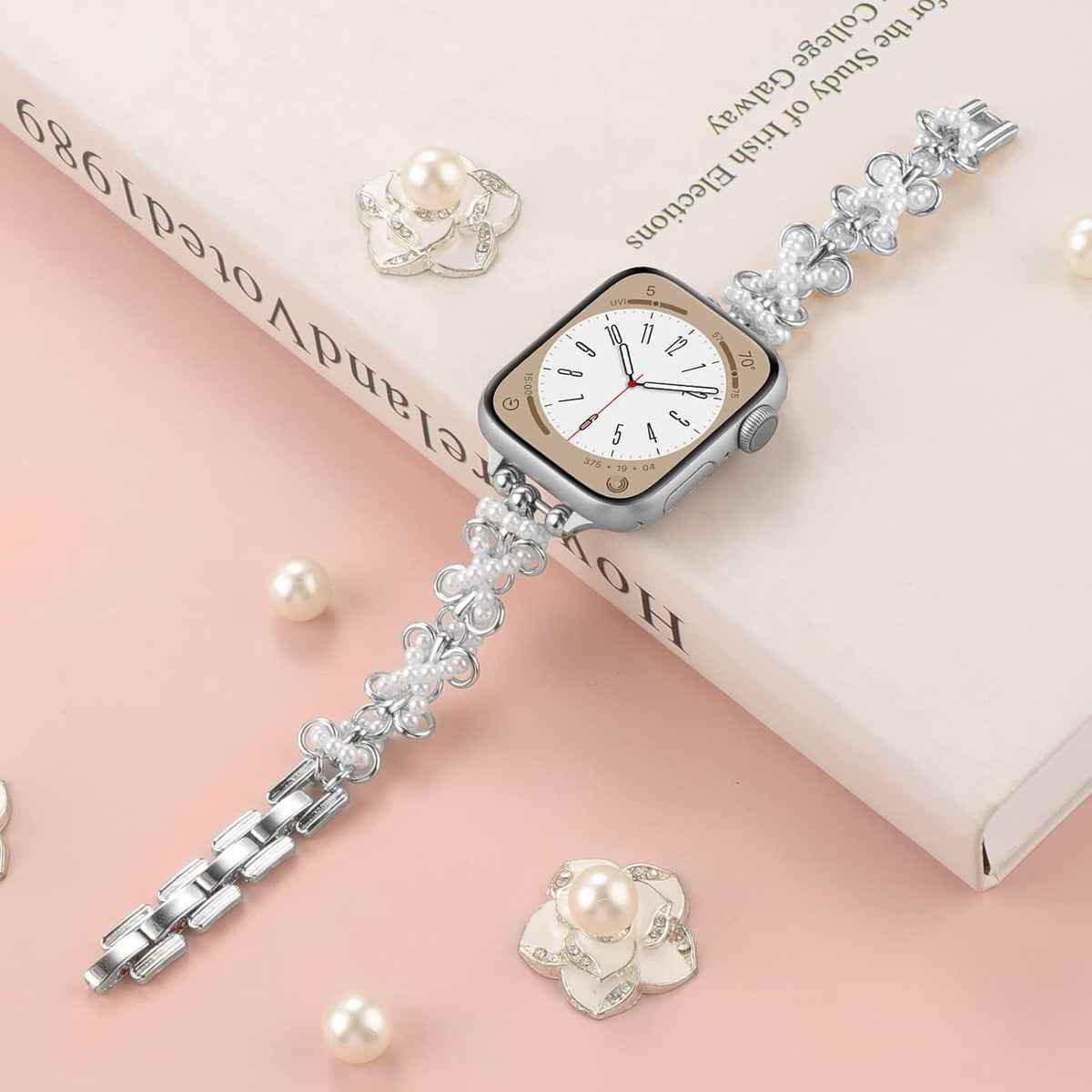 Crystal Pearl Cuban Apple Watch Band