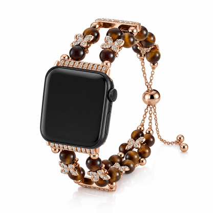 Pearl Charm Double-Strand Apple Watch Band - Rose Gold Chain + Amber
