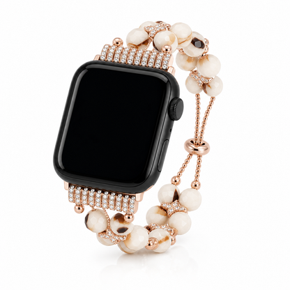 Pearl Charm Double-Strand Apple Watch Band - Rose Gold Chain + Nougat