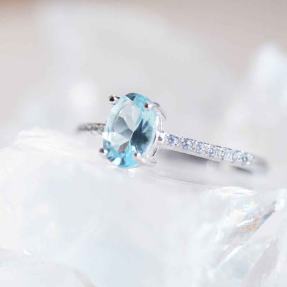 Side view of STAR WISH aquamarine adjustable ring in sterling silver