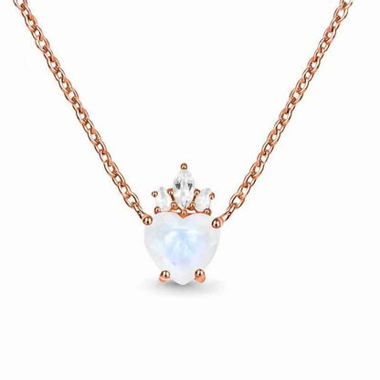 STAR WISH crown heart moonstone necklace in sterling silver and rose gold front view
