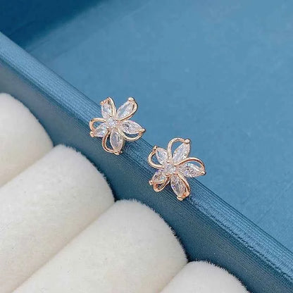 Five Petal Zircon Flower Stud Earrings