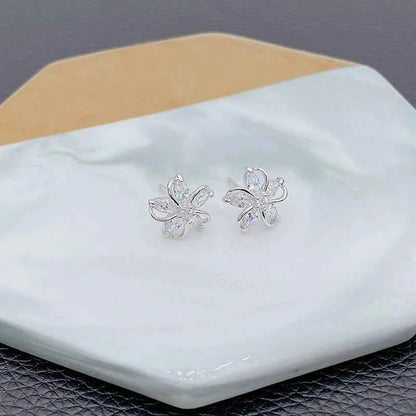 Five Petal Zircon Flower Stud Earrings