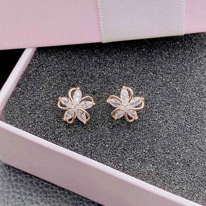 Five Petal Zircon Flower Stud Earrings