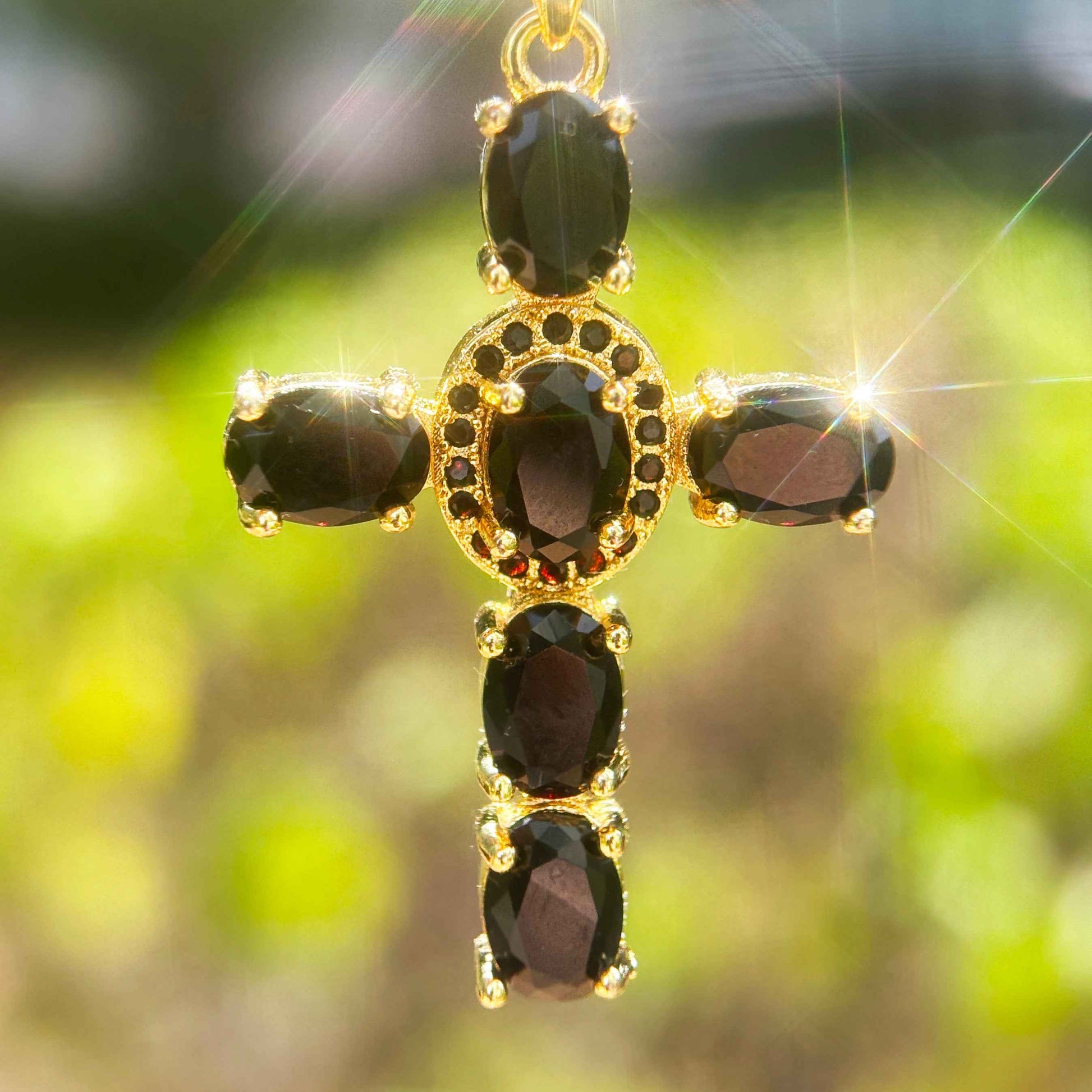Detail photo of STAR WISH gold plated crystal cross pendant