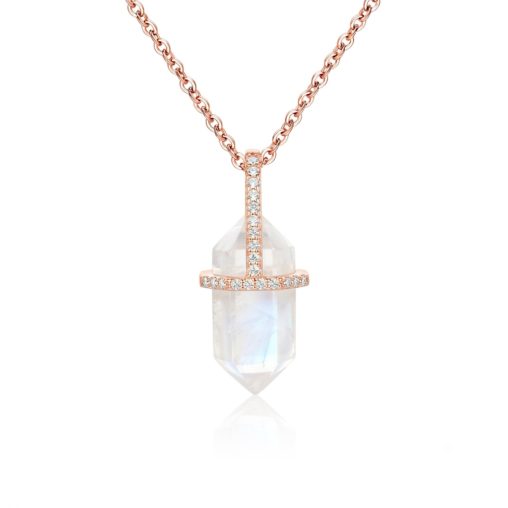 STAR WISH hexagon moonstone necklace in 925 sterling silver front view