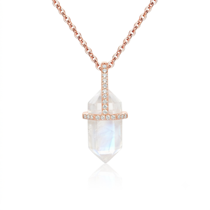 STAR WISH hexagon moonstone necklace in 925 sterling silver front view