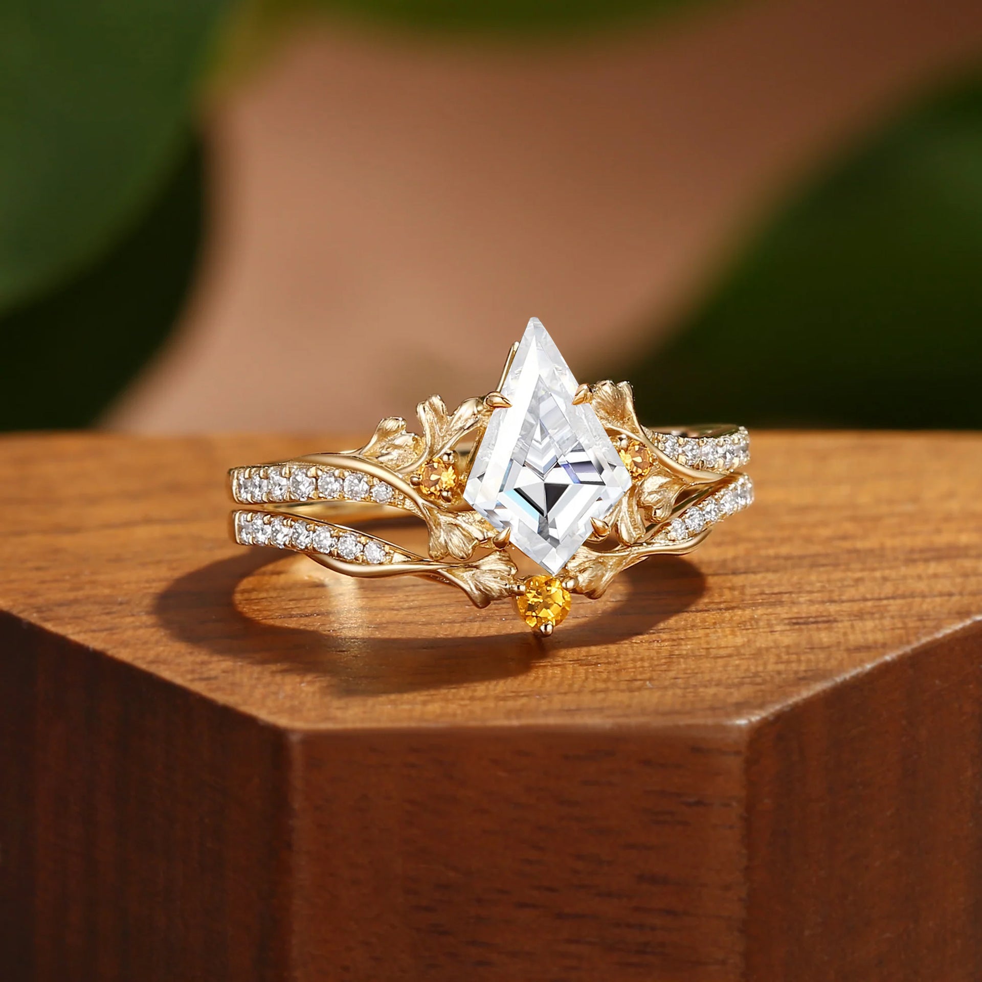 Kite moissanite ring set angled view