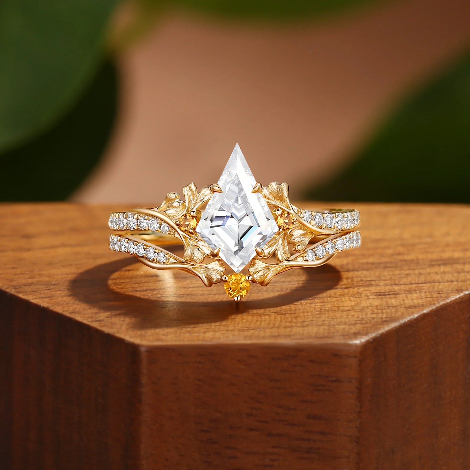 Kite moissanite stacking ring close up