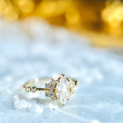 Side view of STAR WISH marquise ring showing band profile