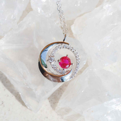 STAR WISH moon and star red zircon necklace as celestial gift jewelry