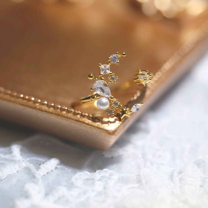 STAR WISH moon and star zircon adjustable ring close-up detail