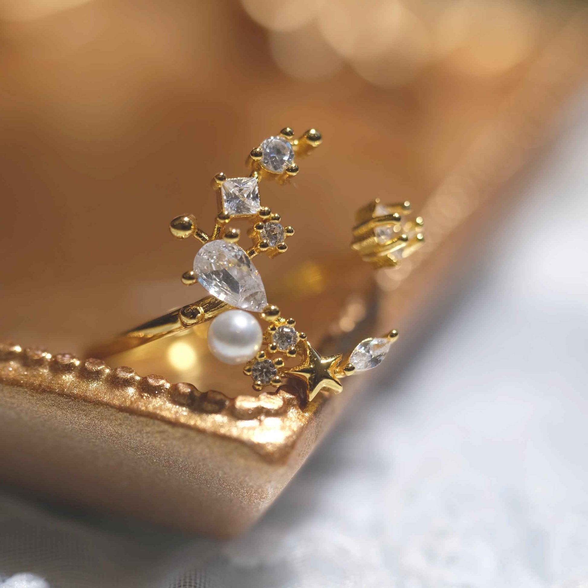 STAR WISH moon and star zircon adjustable ring side detail