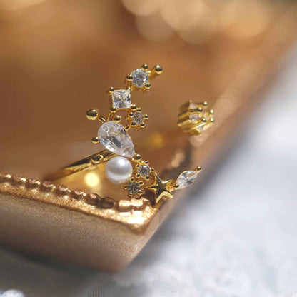 STAR WISH moon and star zircon adjustable ring side detail