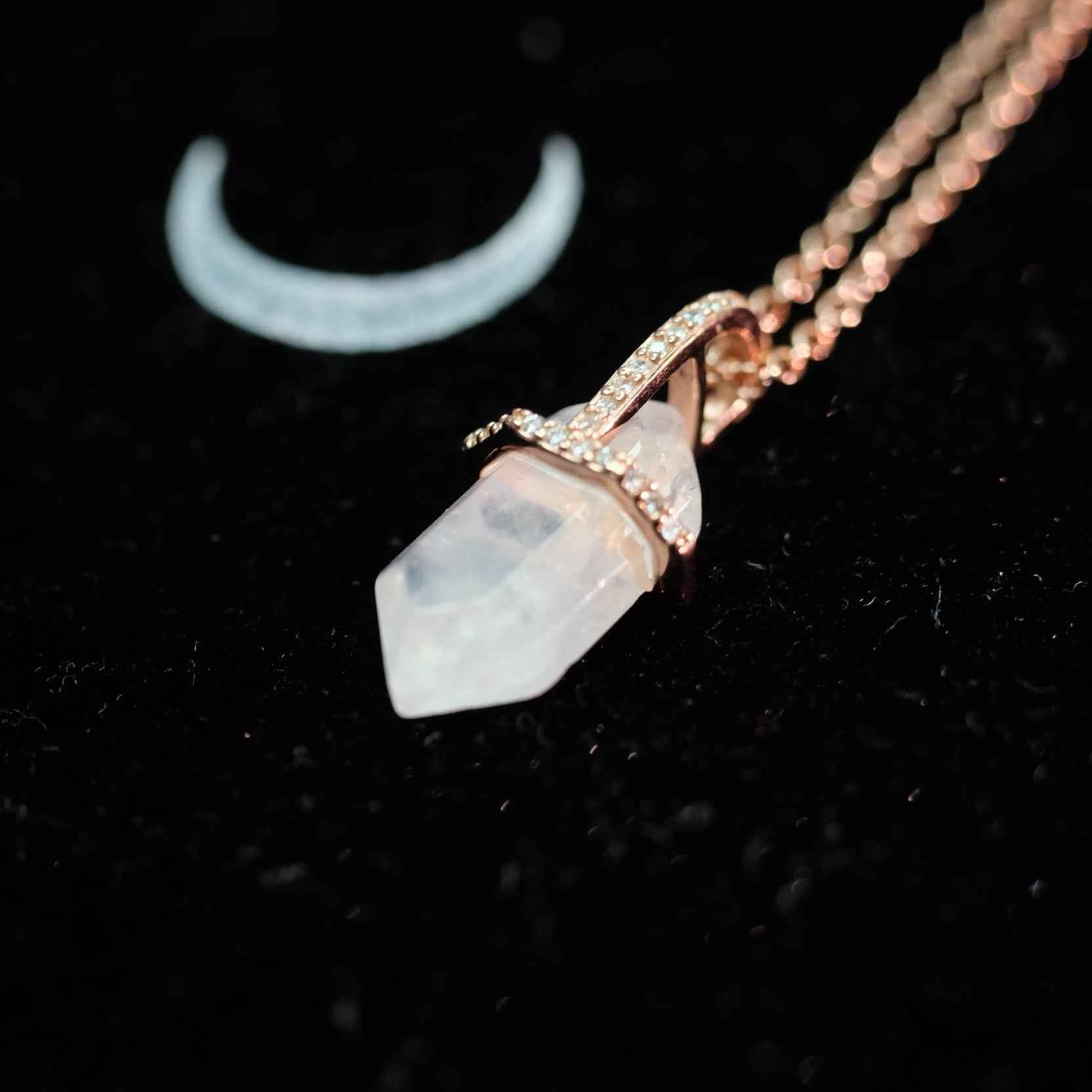 Side view of STAR WISH hexagon moonstone necklace in sterling silver