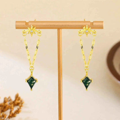 Moss Agate Eight-Point Star Stud Earrings