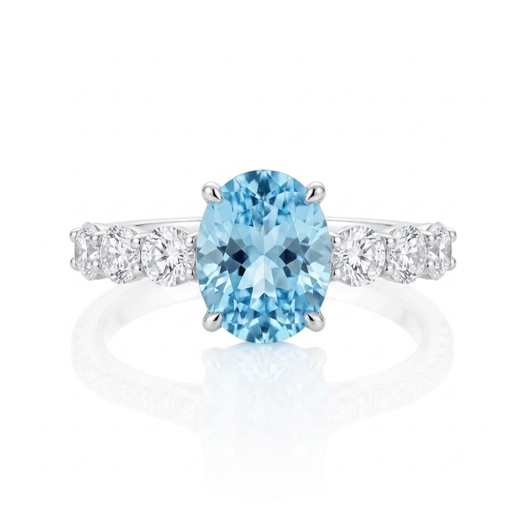 STAR WISH ocean blue zircon solitaire ring in 925 sterling silver front view