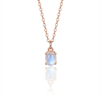 STAR WISH oval moonstone necklace in rose gold plated sterling silver front view