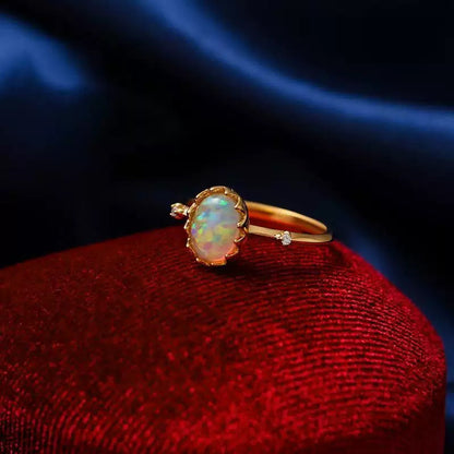 STAR WISH oval opal adjustable ring with CZ accents front view