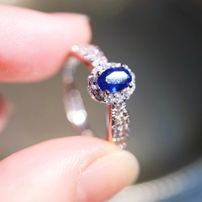STAR WISH oval sapphire adjustable ring front view with blue gemstone
