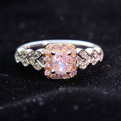 STAR WISH pink square zircon sterling silver ring shown on hand