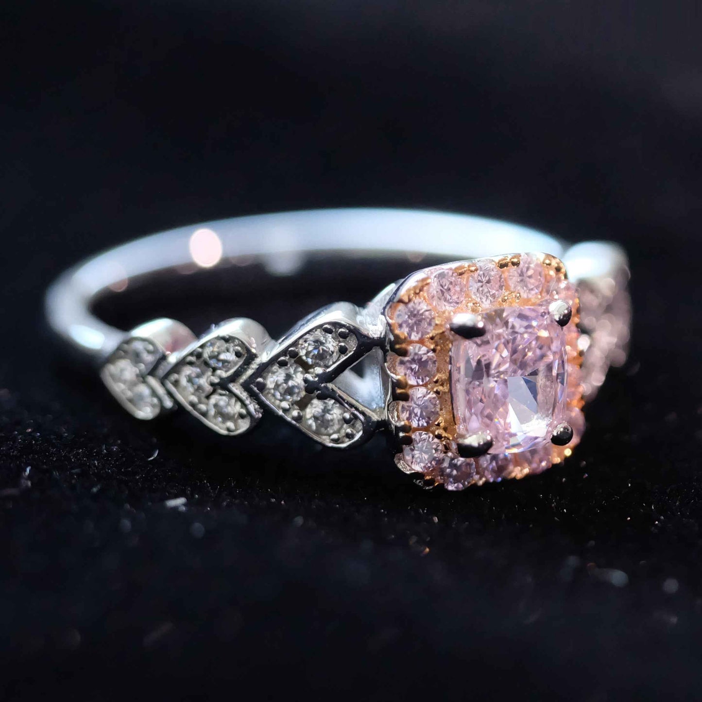Side view of STAR WISH pink zircon ring in 925 sterling silver