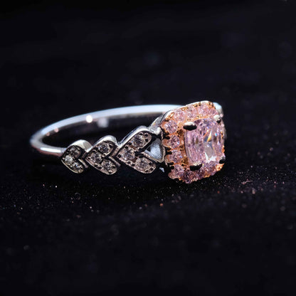 Detail view of STAR WISH pink zircon ring with sterling silver setting