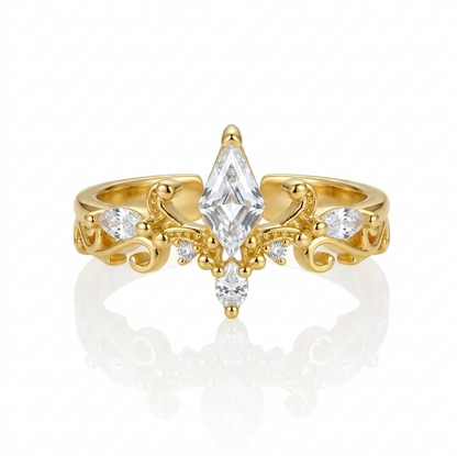STAR WISH crown ring with rhombus zircon gemstone front view