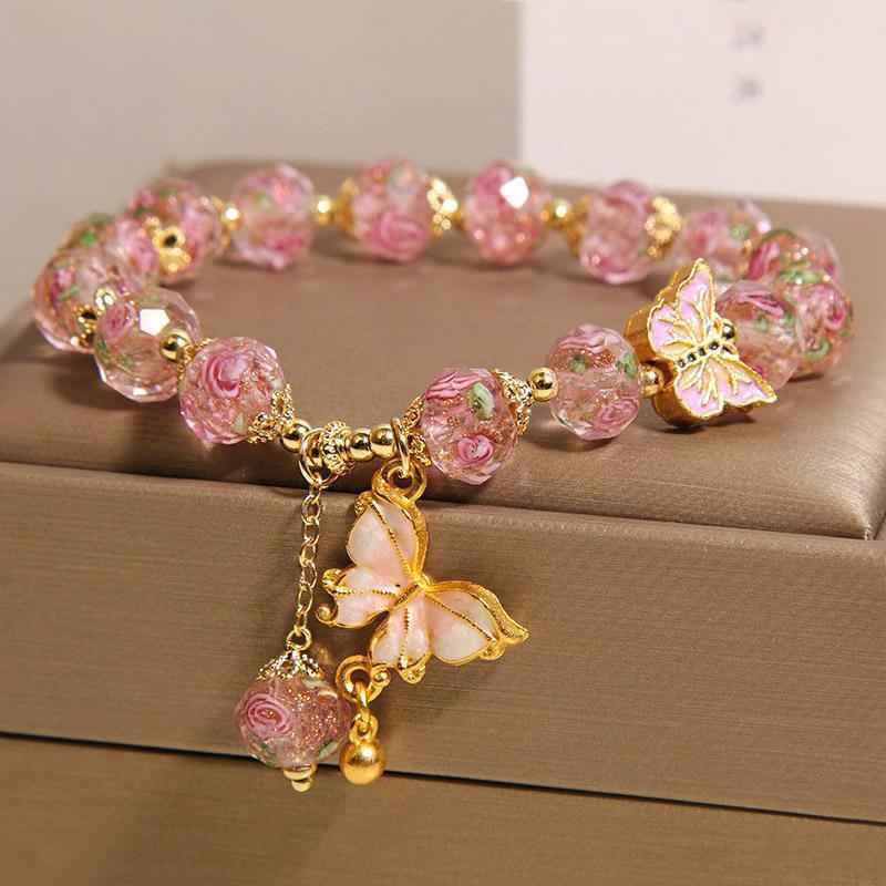 Rose Garden Glass Butterfly Bracelet