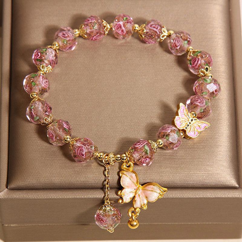 Rose Garden Glass Bead Butterfly Bracelet color detail