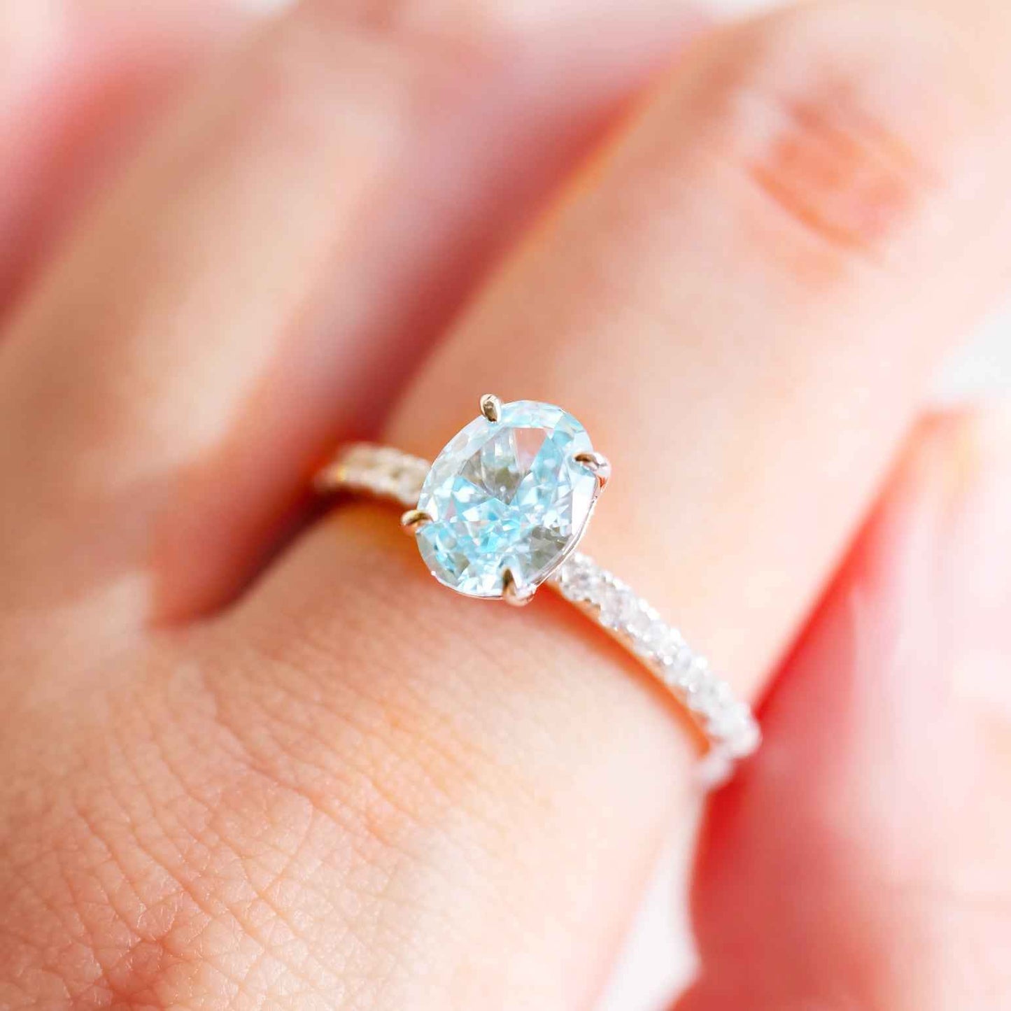 STAR WISH simulated aquamarine sterling silver ring front view