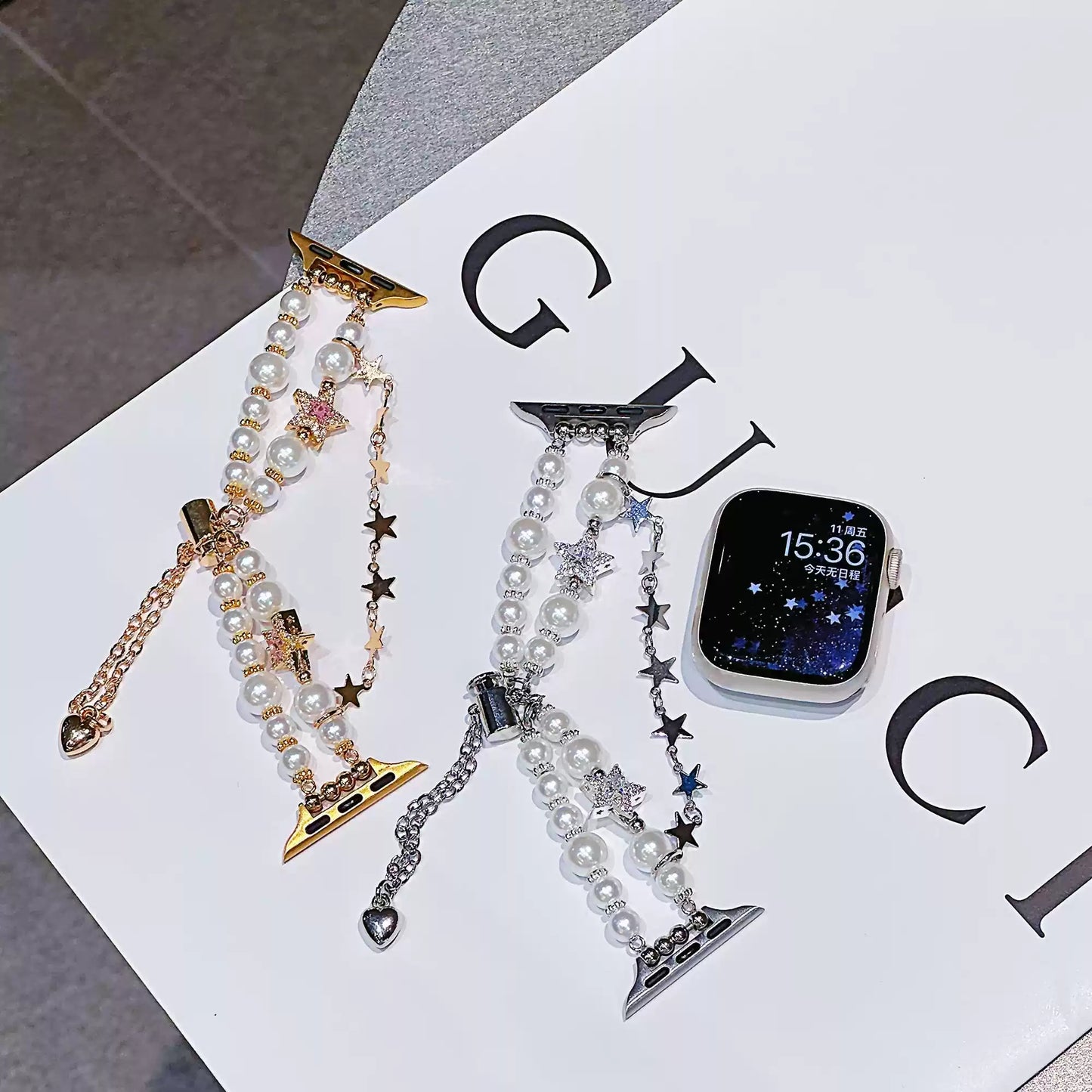 Pearl charm Apple Watch band color comparison