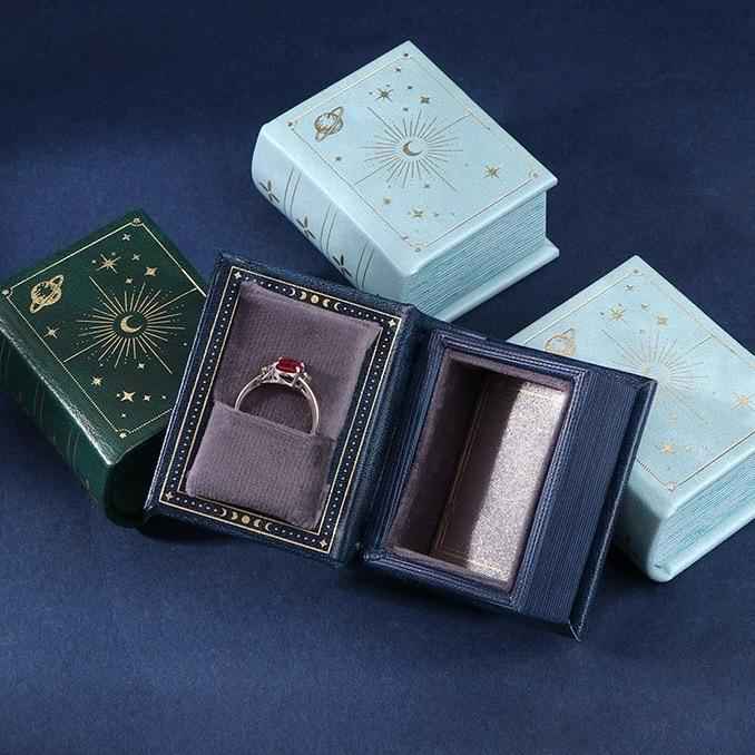 STAR WISH vintage book style PU leather magnetic ring box front view
