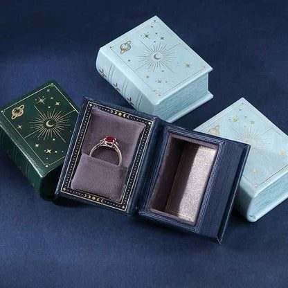 STAR WISH vintage book style PU leather magnetic ring box front view
