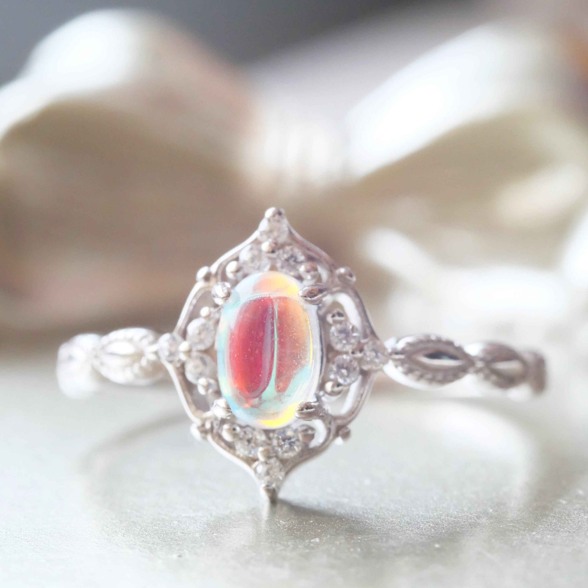 STAR WISH vintage moon sterling silver ring front view