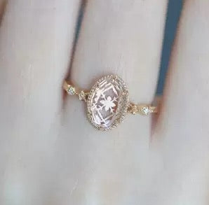 STAR WISH white oval crystal adjustable ring with silver band