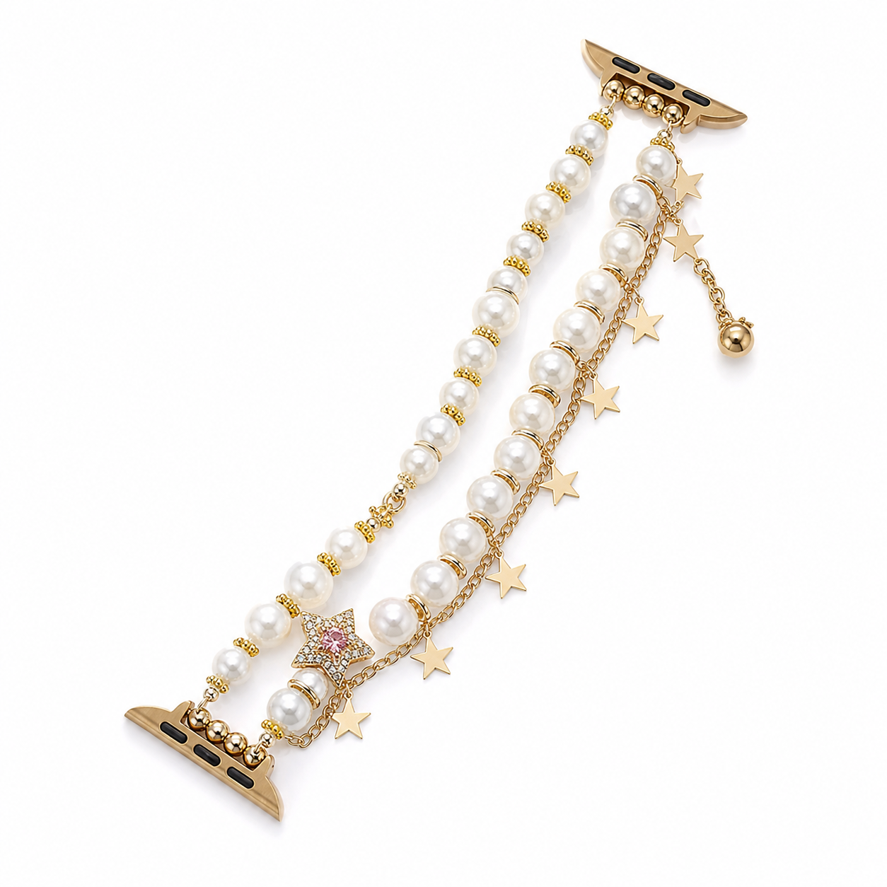 Gold Star Pearl Apple Watch band on white