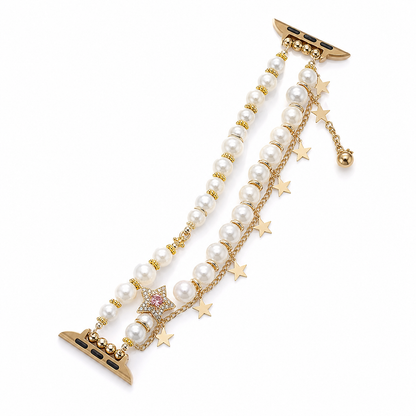 Gold Star Pearl Apple Watch band on white