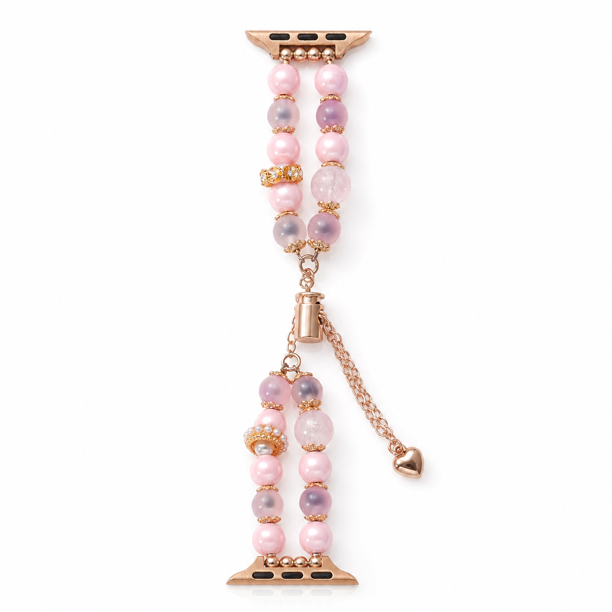 Pink beaded Apple Watch band on white