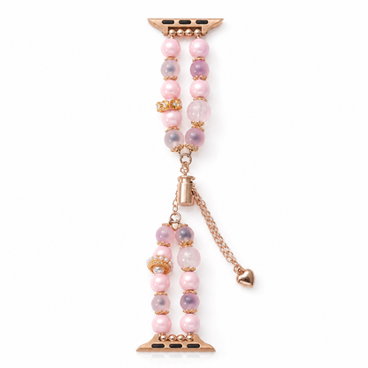 Pink beaded Apple Watch band on white