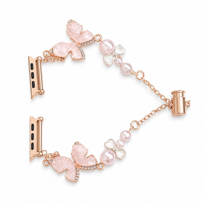 Pink Crystal Bow Apple Watch band on white