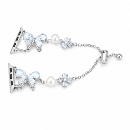Blue Crystal Bow Apple Watch band on white