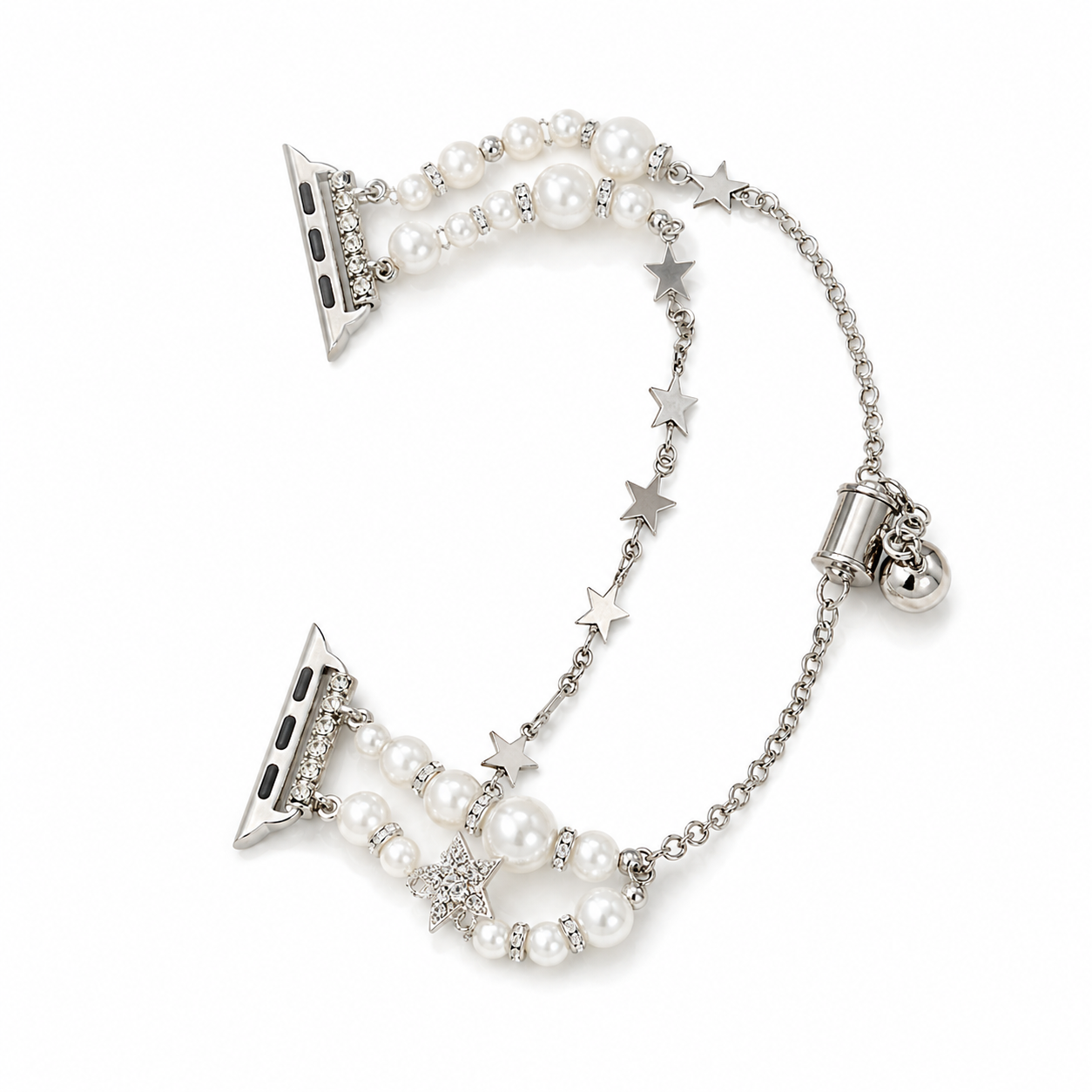 Silver Star Pearl Apple Watch band on white